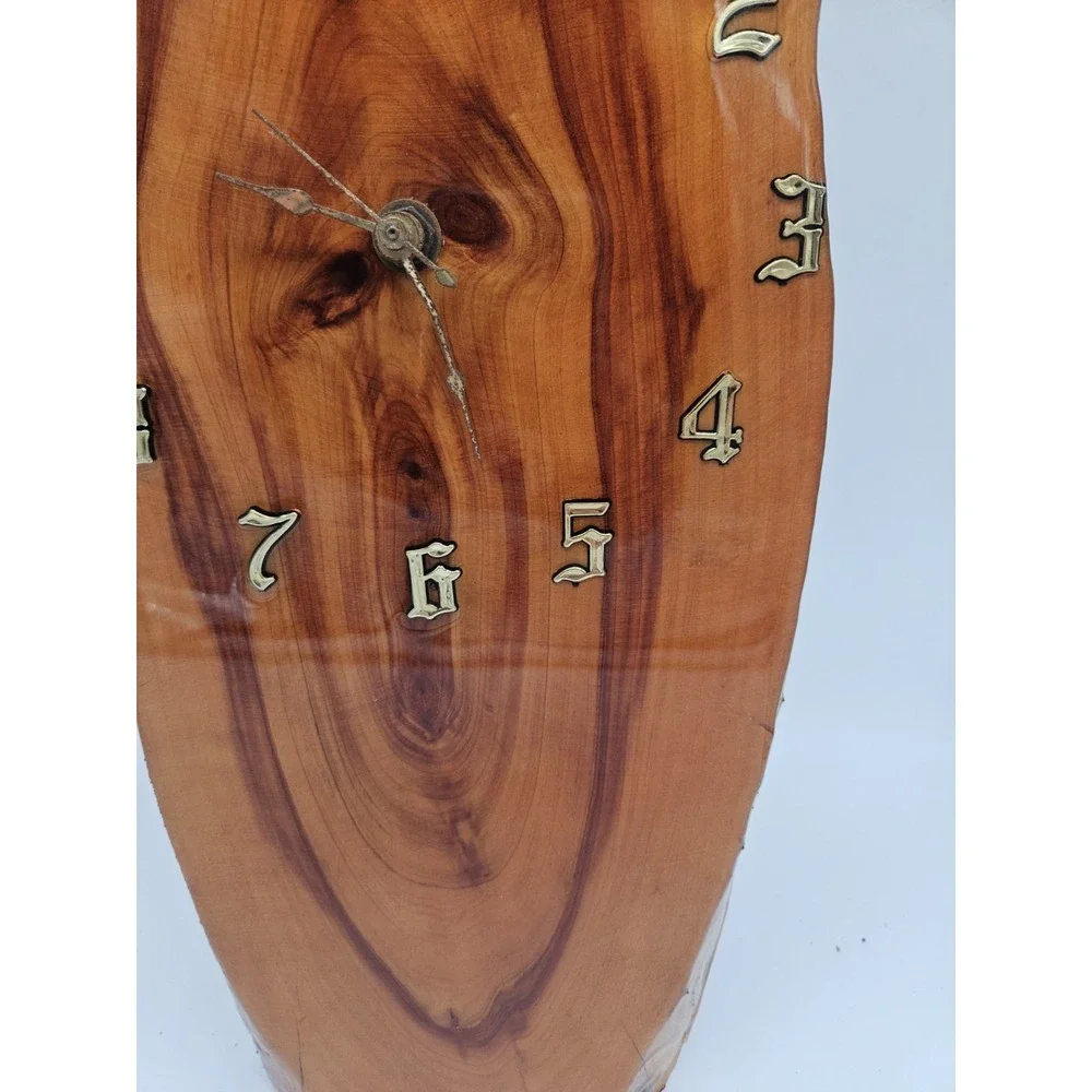 Vintage Mid Century Laquered Cedar Wood Clock Wooden Wall Clock